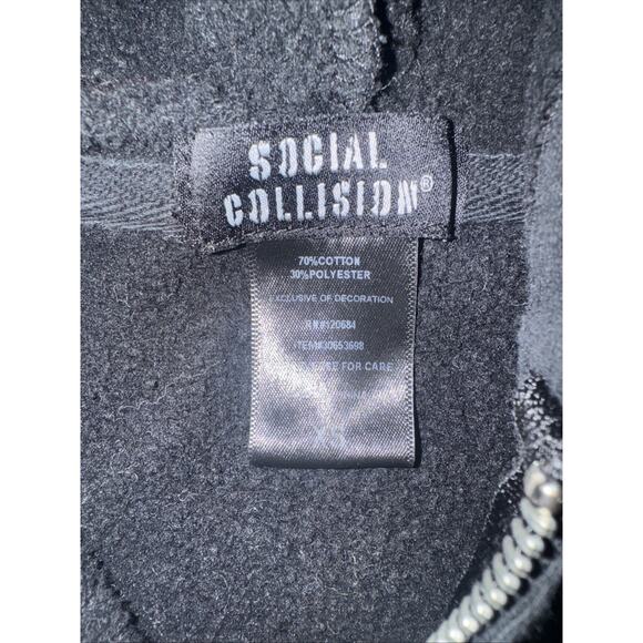Vintage Y2K Social Collision Faith Fearless Angel Wings Full Zip Hoodie Black XS - Picture 4 of 6